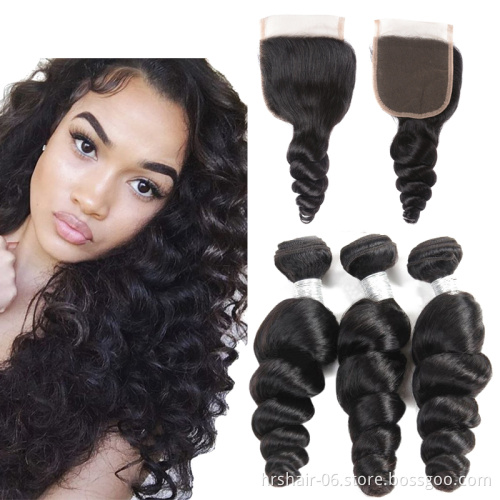 ONLINE SHOPPING FREE SHIPPING 3 Bundles with Lace Closure Loose Wave Unprocessed Virgin Brazilian Mink Hair